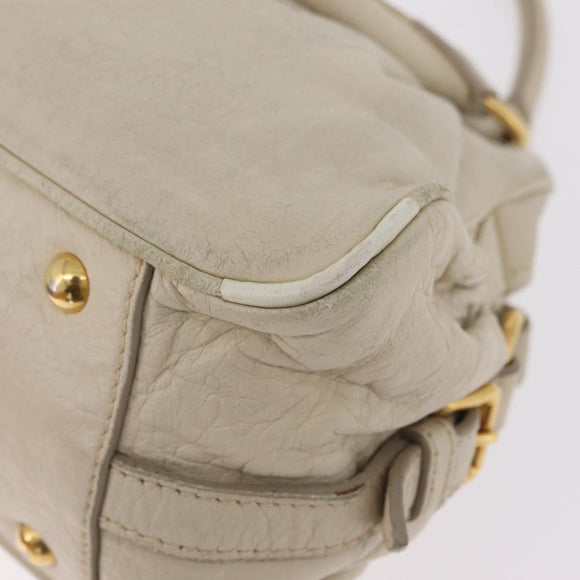 Miu Miu Hand Bag Leather White Gold Auth 202495