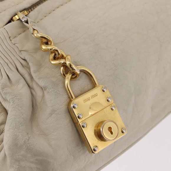 Miu Miu Hand Bag Leather White Gold Auth 202495