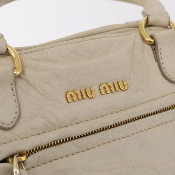 Miu Miu Hand Bag Leather White Gold Auth 202495