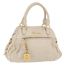 Miu Miu Hand Bag Leather White Gold Auth 202495-1