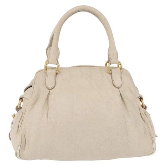Miu Miu Hand Bag Leather White Gold Auth 202495