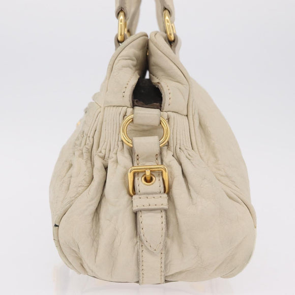 Miu Miu Hand Bag Leather White Gold Auth 202495
