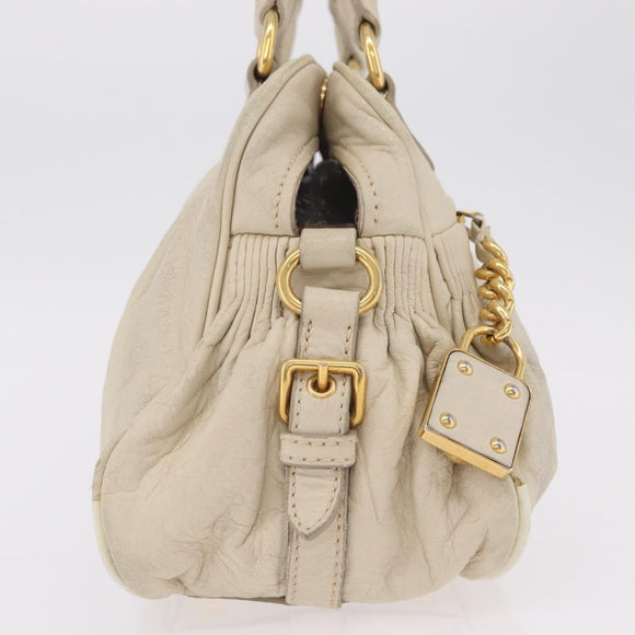 Miu Miu Hand Bag Leather White Gold Auth 202495
