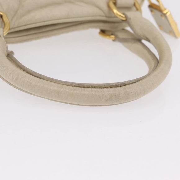 Miu Miu Hand Bag Leather White Gold Auth 202495