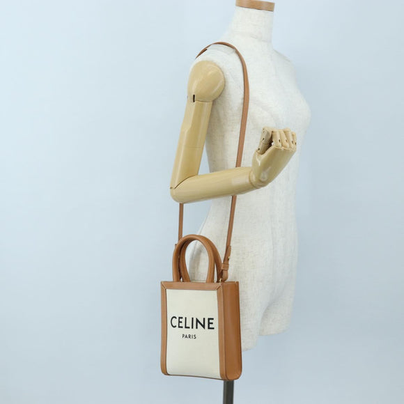 CELINE Vertical Mini Hand Bag Canvas 2way Beige Auth 202496M