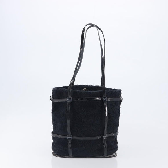 Salvatore Ferragamo Hand Bag Leather Pile 2 Set Black Auth 202497