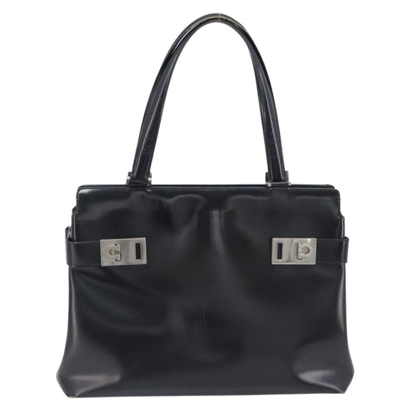 Salvatore Ferragamo Hand Bag Leather Pile 2 Set Black Auth 202497