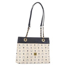 MCM Vicetos Logogram Chain Tote Bag PVC Leather White Gold Auth 202498-1