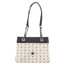 MCM Vicetos Logogram Chain Tote Bag PVC Leather White Gold Auth 202498-13