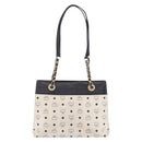 MCM Vicetos Logogram Chain Tote Bag PVC Leather White Gold Auth 202498-2