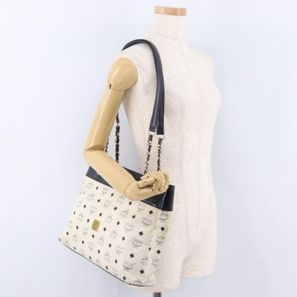 MCM Vicetos Logogram Chain Tote Bag PVC Leather White Gold Auth 202498