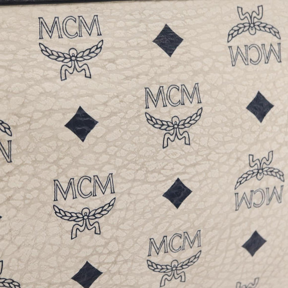 MCM Vicetos Logogram Chain Tote Bag PVC Leather White Gold Auth 202498