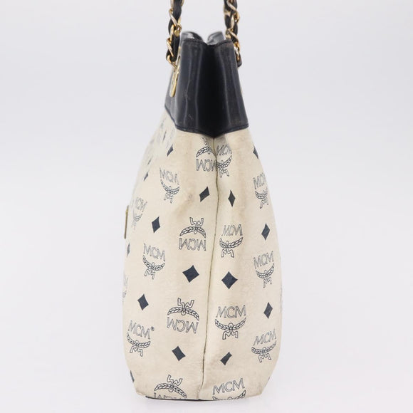 MCM Vicetos Logogram Chain Tote Bag PVC Leather White Gold Auth 202498