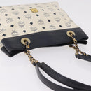 MCM Vicetos Logogram Chain Tote Bag PVC Leather White Gold Auth 202498-14