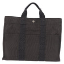 HERMES Her Line MM Hand Bag Canvas Gray Silver Auth 202502A-2