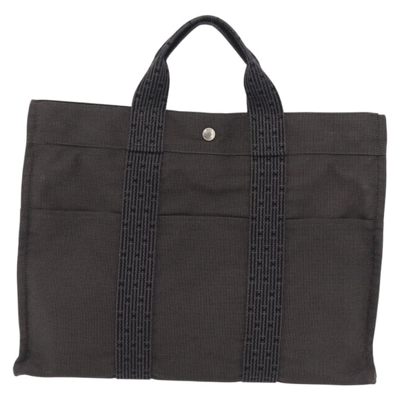 HERMES Her Line MM Hand Bag Canvas Gray Silver Auth 202502A