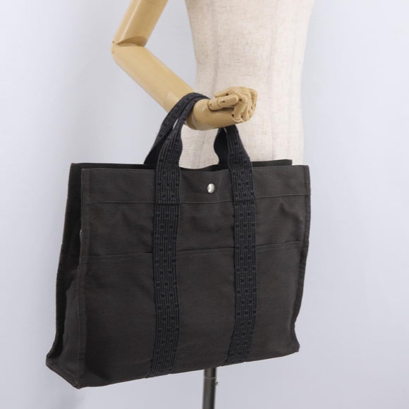 HERMES Her Line MM Hand Bag Canvas Gray Silver Auth 202502A