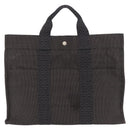 HERMES Her Line MM Hand Bag Canvas Gray Silver Auth 202502A-3