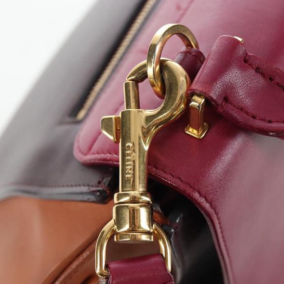 CELINE Trapeze Hand Bag Leather 2way Bordeaux Gold Auth 202503A