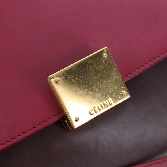 CELINE Trapeze Hand Bag Leather 2way Bordeaux Gold Auth 202503A