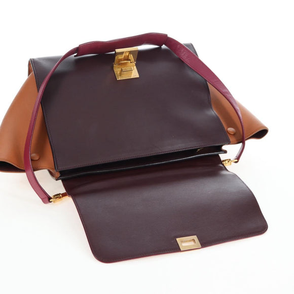 CELINE Trapeze Hand Bag Leather 2way Bordeaux Gold Auth 202503A