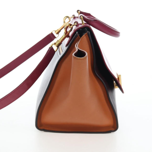 CELINE Trapeze Hand Bag Leather 2way Bordeaux Gold Auth 202503A