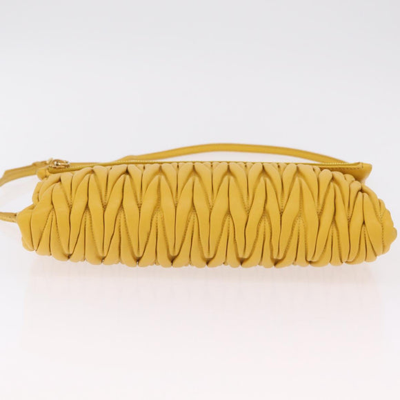 Miu Miu Matelasse Shoulder Bag Leather 2way Yellow Gold Auth 202504A