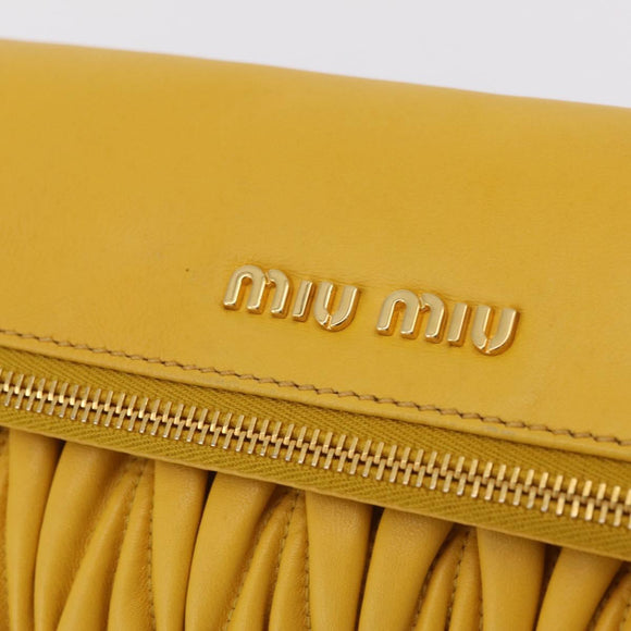 Miu Miu Matelasse Shoulder Bag Leather 2way Yellow Gold Auth 202504A