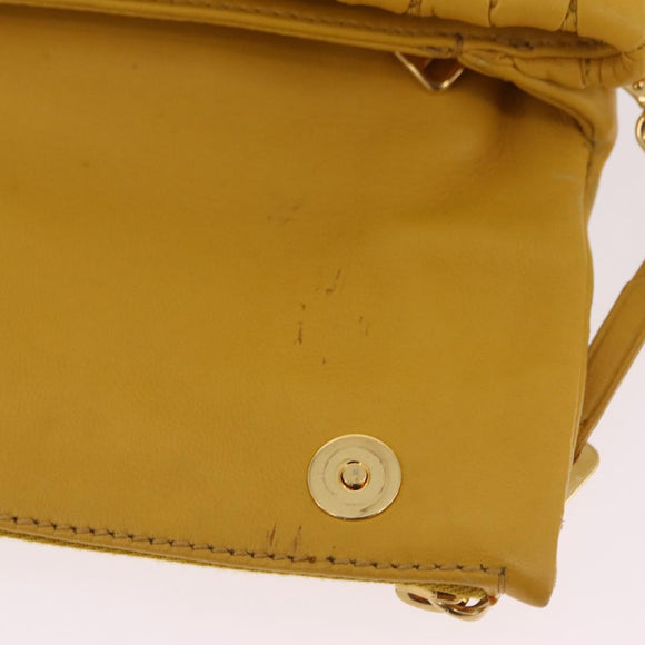 Miu Miu Matelasse Shoulder Bag Leather 2way Yellow Gold Auth 202504A