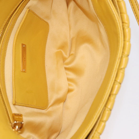 Miu Miu Matelasse Shoulder Bag Leather 2way Yellow Gold Auth 202504A