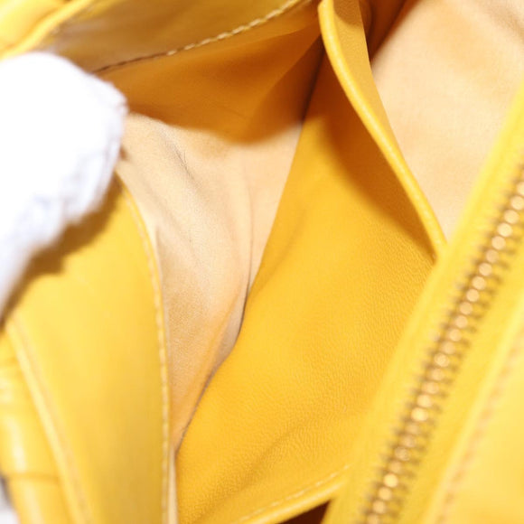 Miu Miu Matelasse Shoulder Bag Leather 2way Yellow Gold Auth 202504A