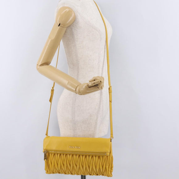 Miu Miu Matelasse Shoulder Bag Leather 2way Yellow Gold Auth 202504A