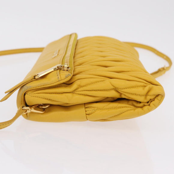 Miu Miu Matelasse Shoulder Bag Leather 2way Yellow Gold Auth 202504A