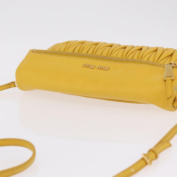 Miu Miu Matelasse Shoulder Bag Leather 2way Yellow Gold Auth 202504A