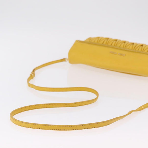 Miu Miu Matelasse Shoulder Bag Leather 2way Yellow Gold Auth 202504A