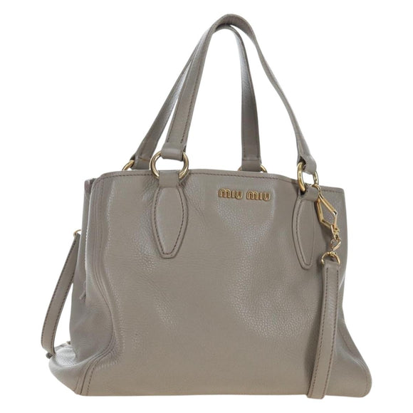 Miu Miu Hand Bag Leather 2way Beige Gold Auth 202505A