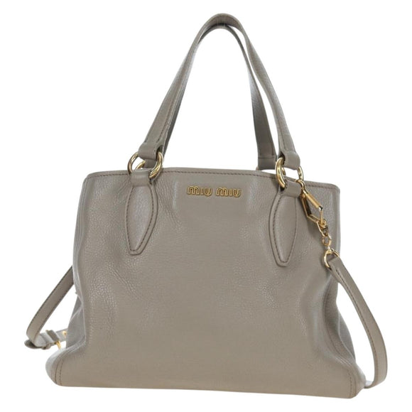 Miu Miu Hand Bag Leather 2way Beige Gold Auth 202505A