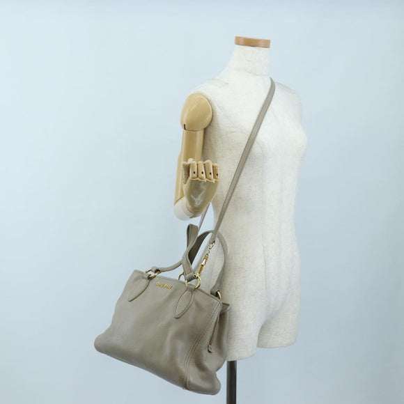Miu Miu Hand Bag Leather 2way Beige Gold Auth 202505A