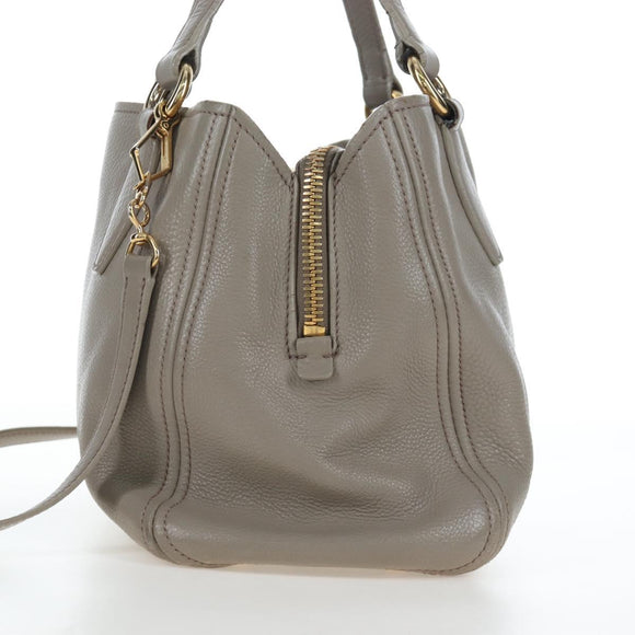 Miu Miu Hand Bag Leather 2way Beige Gold Auth 202505A