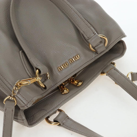 Miu Miu Hand Bag Leather 2way Beige Gold Auth 202505A