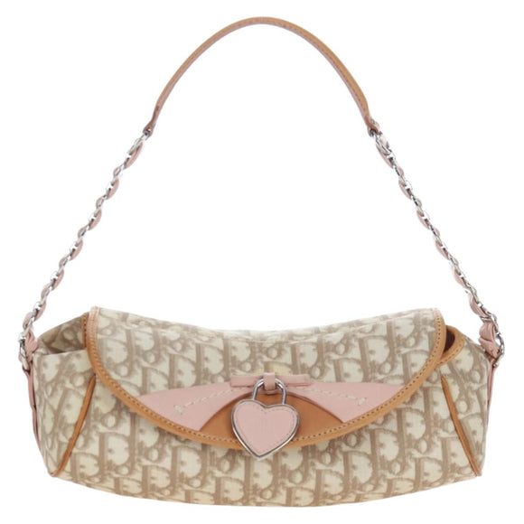 Christian Dior Trotter Canvas Romantic Chain Bag PVC Beige Silver Auth 202506SAM