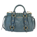 Miu Miu Matelasse Hand Bag Vitellolux 2way Green Gold Auth 202508V-2