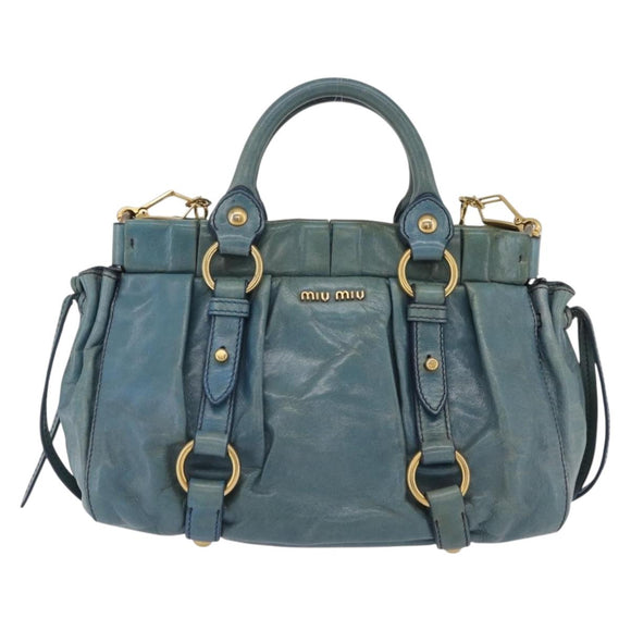 Miu Miu Matelasse Hand Bag Vitellolux 2way Green Gold Auth 202508V