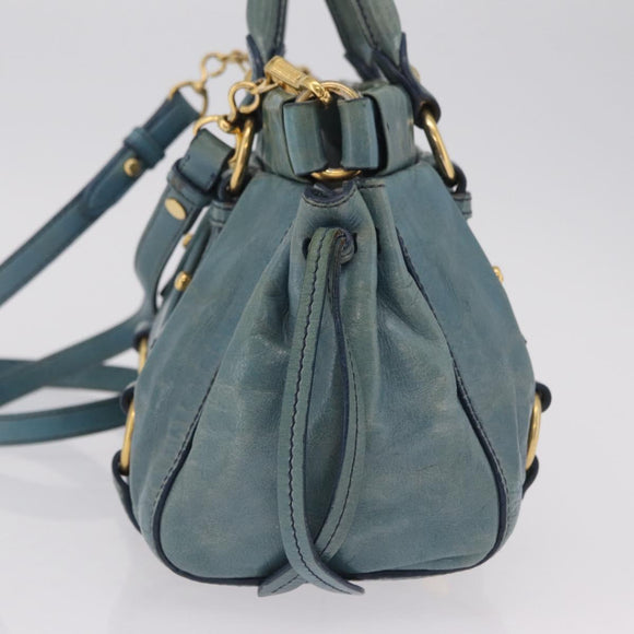Miu Miu Matelasse Hand Bag Vitellolux 2way Green Gold Auth 202508V