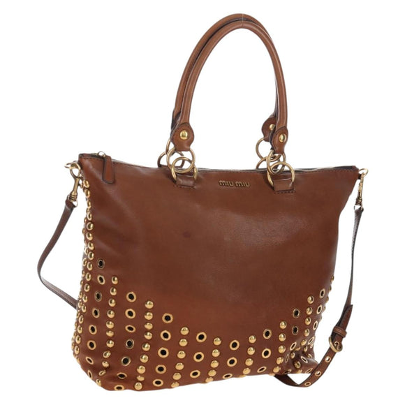 Miu Miu Hand Bag Leather 2way Brown Gold Auth 202512A