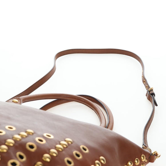 Miu Miu Hand Bag Leather 2way Brown Gold Auth 202512A