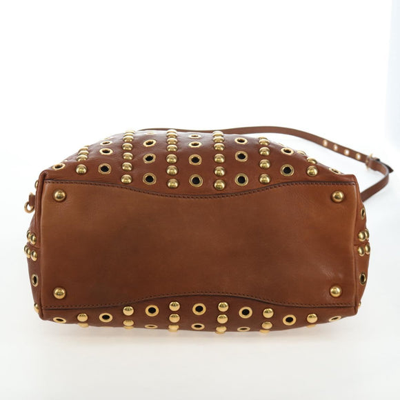 Miu Miu Hand Bag Leather 2way Brown Gold Auth 202512A