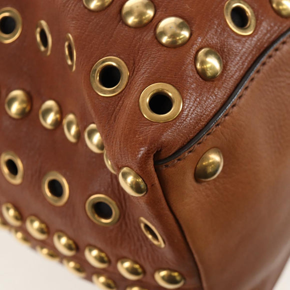 Miu Miu Hand Bag Leather 2way Brown Gold Auth 202512A