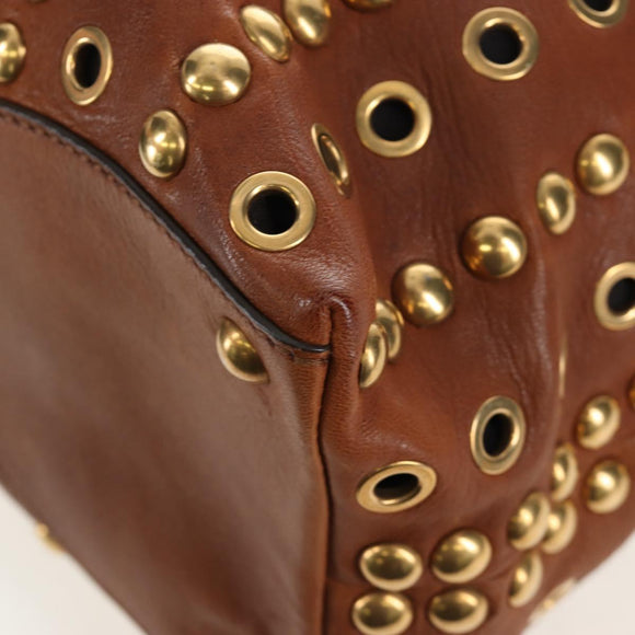 Miu Miu Hand Bag Leather 2way Brown Gold Auth 202512A