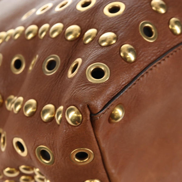Miu Miu Hand Bag Leather 2way Brown Gold Auth 202512A